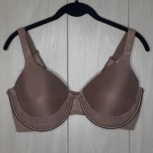 Vanity Fair Beige Bra 38DD Adjustable Straps 4 Hook Closure Bow on Front